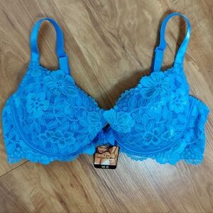 NWT VTG 90s 1995 Victoria's Secret Miracle Bra Front Closure, Blue Lace, Sz 36B
